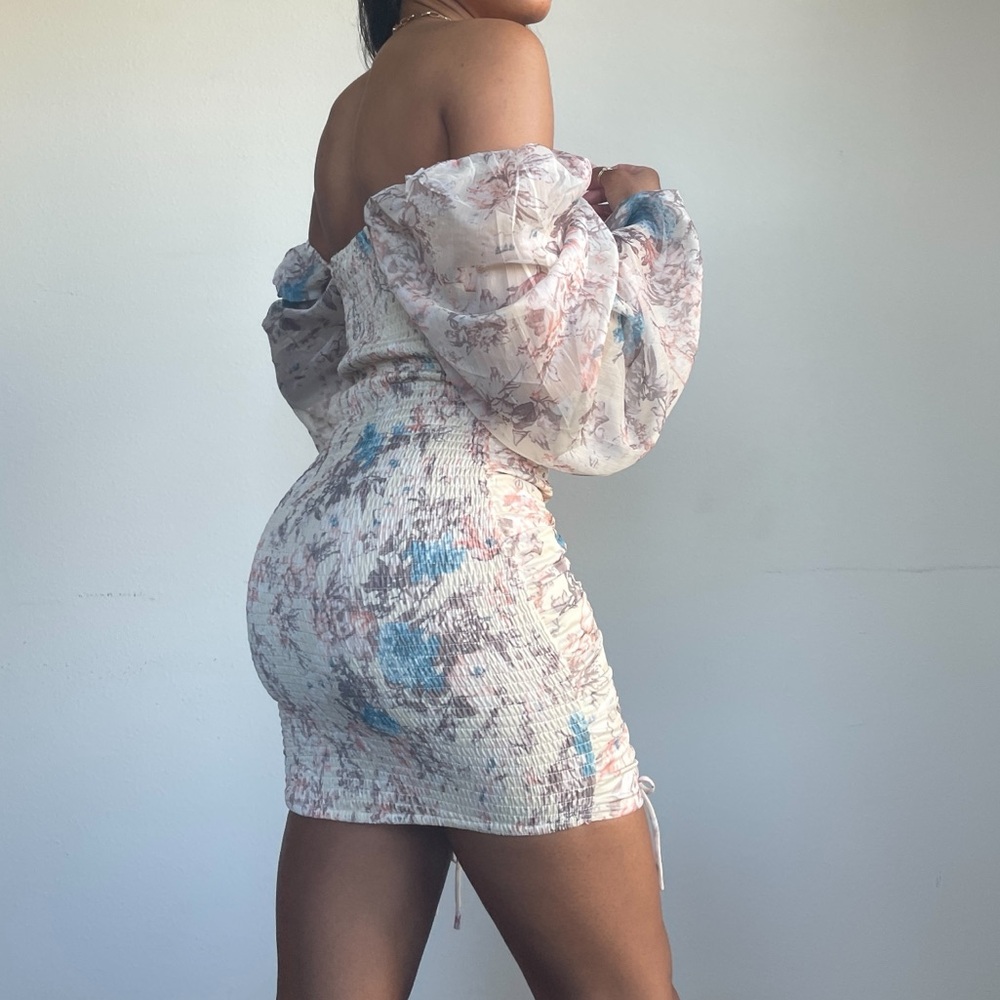 Ruched Puff Sleeve Dress